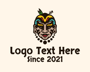 Mayan-culture - Colorful Aztec Warrior Face logo design