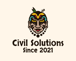 Colorful Aztec Warrior Face logo design