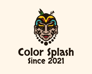 Colorful Aztec Warrior Face logo design