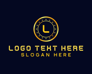 Blockchain - Golden Coin Currency logo design