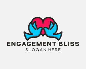 Engagement - Heart Dove Pair Kiss logo design