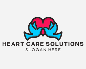 Heart Dove Pair Kiss logo design