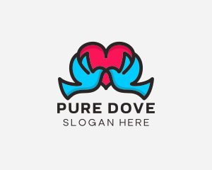 Heart Dove Pair Kiss logo design