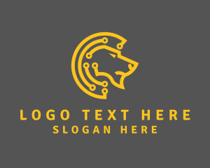 Telecommunication - Yellow Lion Circuit logo design