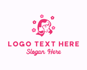 Girl - Pink Flower Beauty Woman logo design