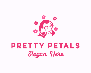 Pink Flower Beauty Woman logo design