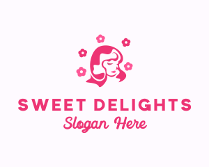 Pink Flower Beauty Woman logo design