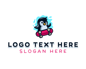Character - Penguin Stakeboard Animal logo design