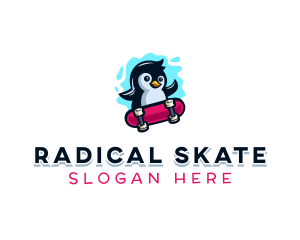 Penguin Stakeboard Animal logo design