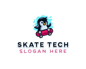 Penguin Stakeboard Animal logo design