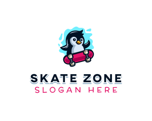 Penguin Stakeboard Animal logo design