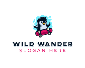 Penguin Stakeboard Animal logo design