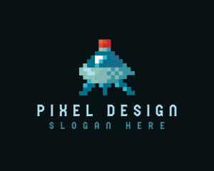 Pixelated Flying Ship logo design