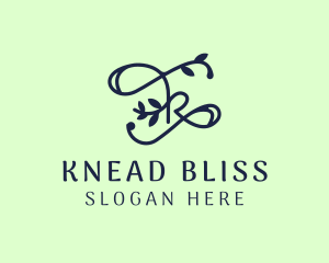 Blue Swirly Cursive Floral Letter K logo design