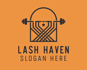 Weightlifting Barbell Badge logo design