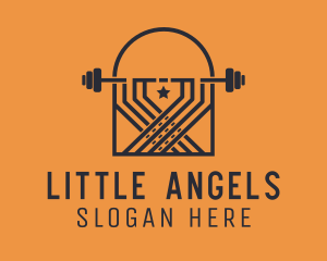 Weightlifting Barbell Badge logo design