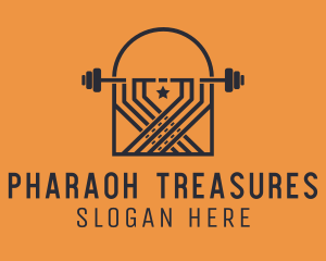 Weightlifting Barbell Badge logo design