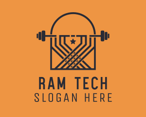 Weightlifting Barbell Badge logo design