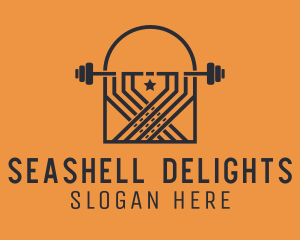 Weightlifting Barbell Badge logo design