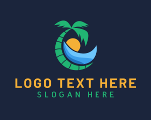 Tourist Destination - Beach Palm Tree Resort logo design