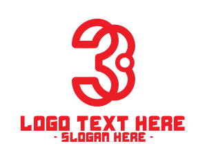 Number 3 - Red Number 3 Tech logo design