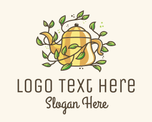 Kettle Teapot Tea Leaves logo design