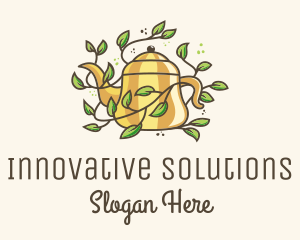 Kettle Teapot Tea Leaves logo design