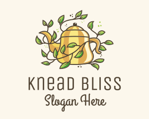 Kettle Teapot Tea Leaves logo design