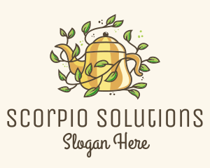 Kettle Teapot Tea Leaves logo design