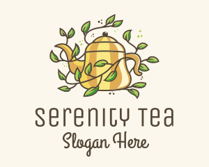 Tea - Kettle Teapot Tea Leaves logo design