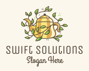 Kettle Teapot Tea Leaves logo design