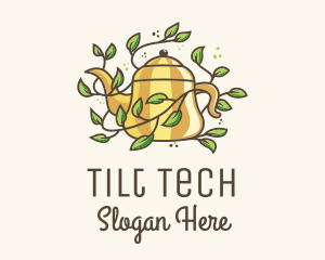 Kettle Teapot Tea Leaves logo design