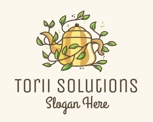 Kettle Teapot Tea Leaves logo design