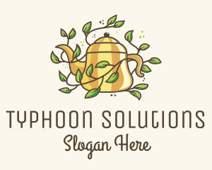 Kettle Teapot Tea Leaves logo design