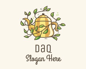 Kettle Teapot Tea Leaves logo design