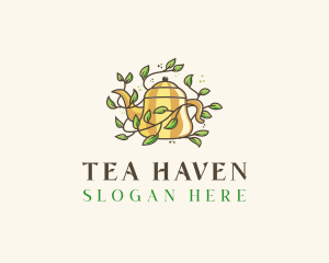 Herbal Tea - Kettle Teapot Tea Leaves logo design