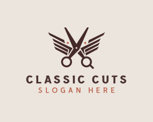 Barber Scissors Wings logo design