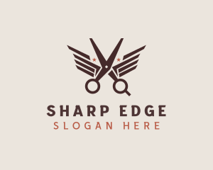 Barber Scissors Wings logo design