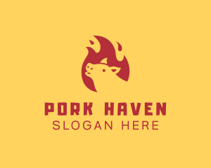 Pig Flame Barbecue logo design