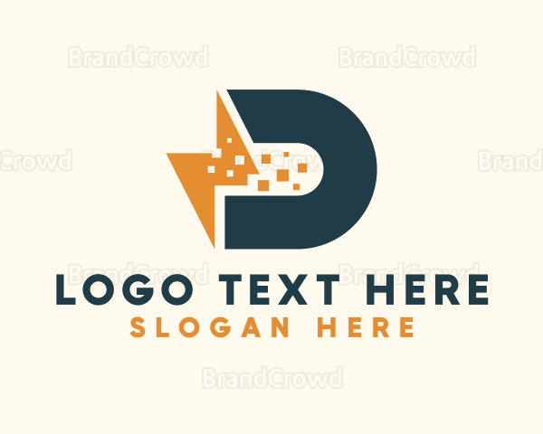 Lightning Pixel Letter D Logo