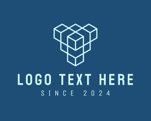 Interlocked - Blue Geometric Cube logo design