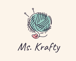 Handicraft - Heart Knitting Thread logo design