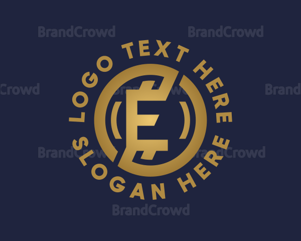 Golden Fintech Letter E Logo