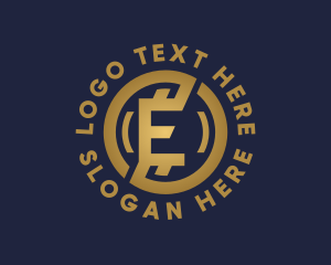 Firm - Golden Fintech Letter E logo design