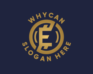 Blockchain - Golden Fintech Letter E logo design