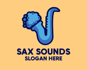 Sax - Modern Blue Saxophone logo design