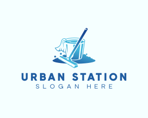 Cleaning Mop Station logo design