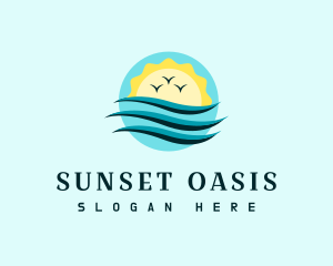 Beach Wave Sunset logo design