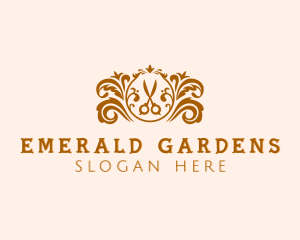 Scissors Gardening Wreath logo design