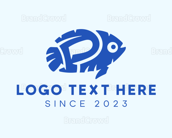 Blue Fish Letter P Logo